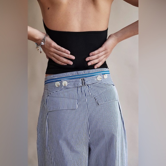 Free People Buckle Back Stripe Trousers - Picture 3 of 10